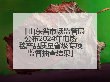 山东省市场监管局公布2024年电热毯产品质量省级专项监督抽查结果