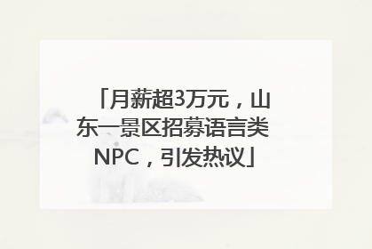 月薪超3万元，山东一景区招募语言类NPC，引发热议